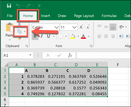 Copia dei dati selezionati in Microsoft Excel