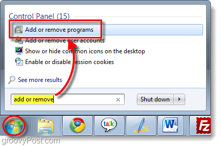 aggiungere o rimuovere programmi in Windows 7