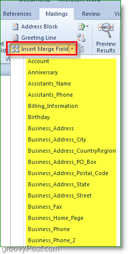 Schermata di Outlook 2010: inserisci più campi personalizzati, facoltativo però