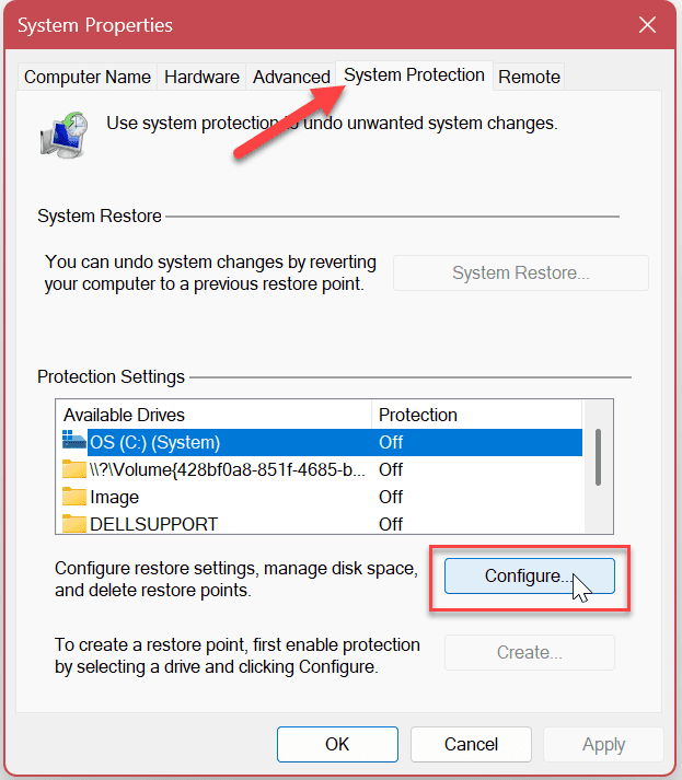 Protezione del sistema per unità su Windows 11