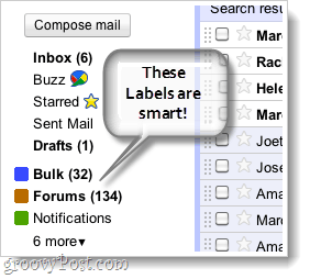 screenshot di gmail etichette intelligenti