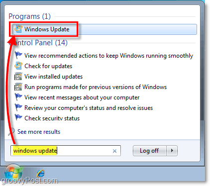 Avvia Windows 7 Windows Update: schermata