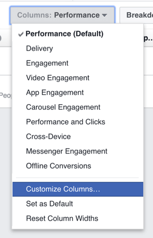 Puoi personalizzare le colonne mostrate nella tabella dei risultati degli annunci di Facebook.