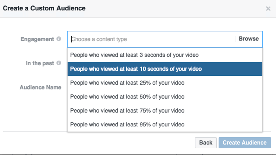 Restringi il tuo pubblico Facebook personalizzato in base alla percentuale del video guardato.