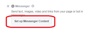 Se hai scelto Messenger come destinazione per il tuo annuncio, fai clic su Configura contenuto Messenger.