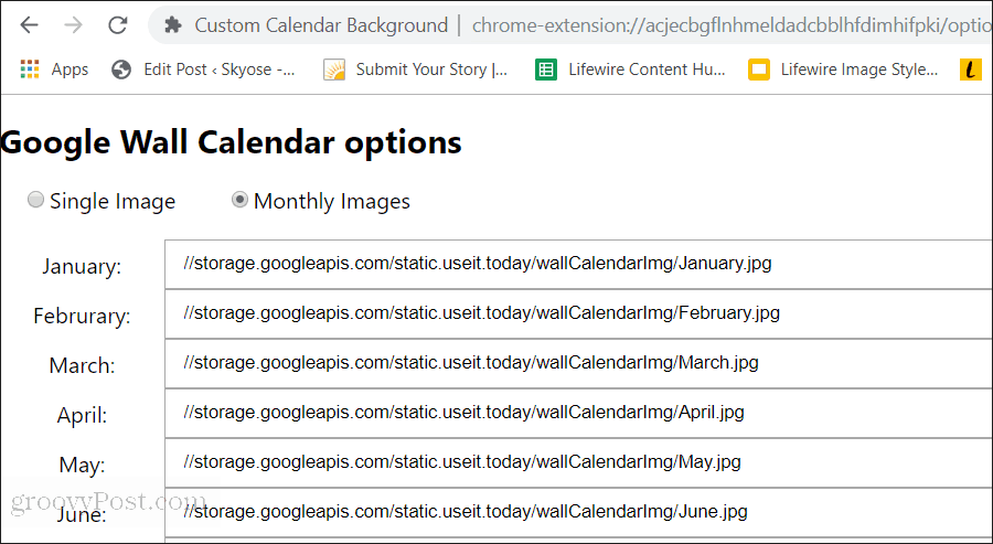 impostazioni di sfondo del calendario personalizzato