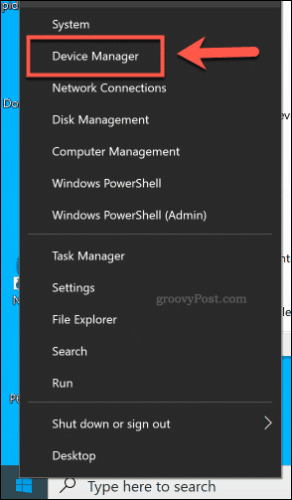Accesso a Gestione dispositivi dal menu Start su Windows 10