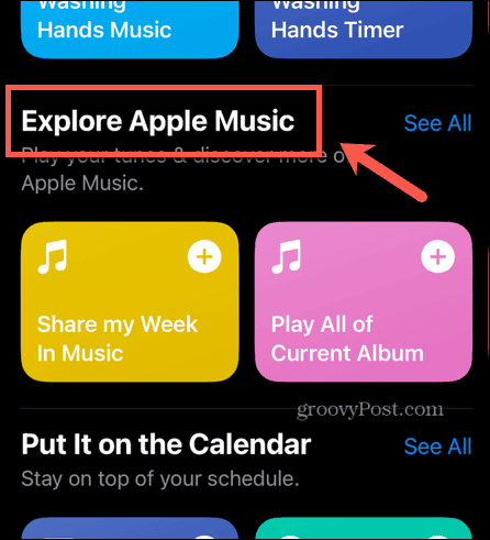 galleria di scorciatoie esplora la musica di Apple