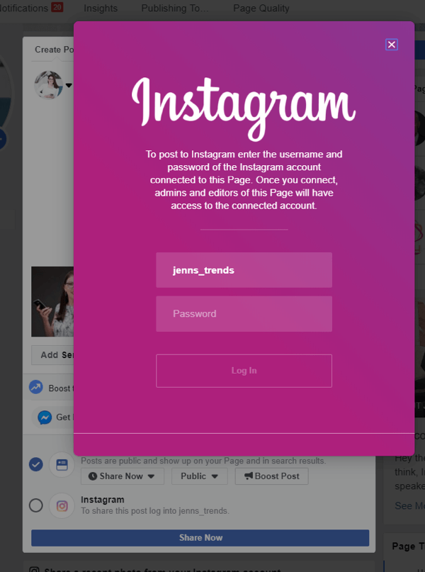 Come eseguire il cross-post su Instagram da Facebook sul desktop, passaggio 4, accedere a Instagram