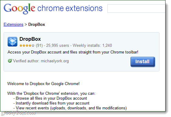 Dropbox per google chrome come estensione di michaelyork.org