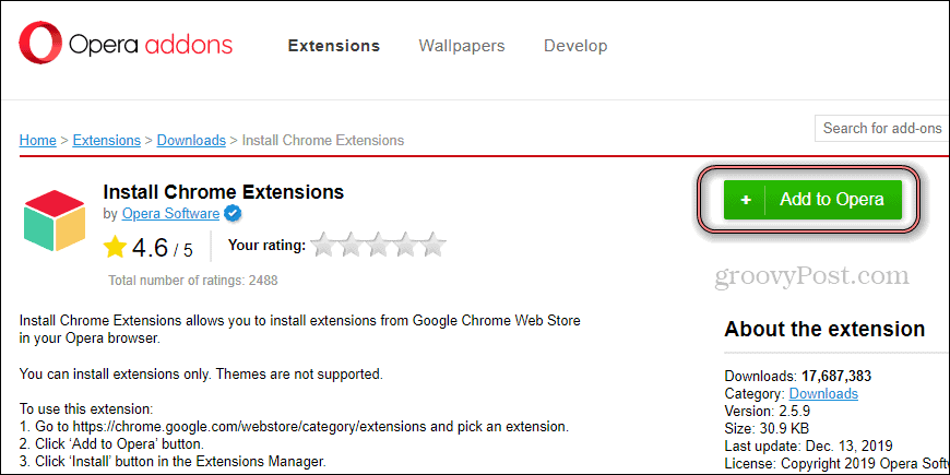 Opera Installa Chrome Extension installa