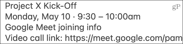 Incolla l'invito di Google Meet