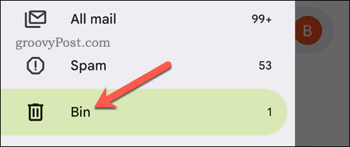 Apri la cartella Cestino nell'app Gmail sul dispositivo mobile