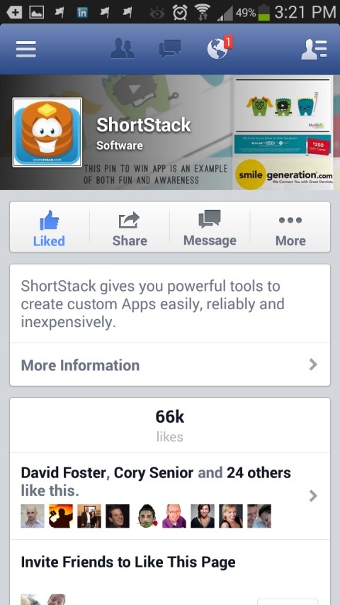 shortstack pagina facebook su dispositivo mobile