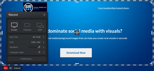 Modi per le aziende B2B di utilizzare video online, esempio dell'editor video Screencast-O-Matic