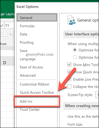 La scheda dei componenti aggiuntivi di Excel