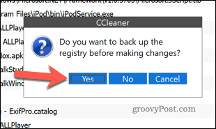 Backup del registro di Windows utilizzando CCleaner