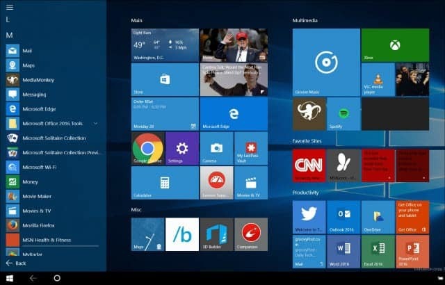 Suggerimento per Windows 10: Avvia il menu Start Avvia schermo intero