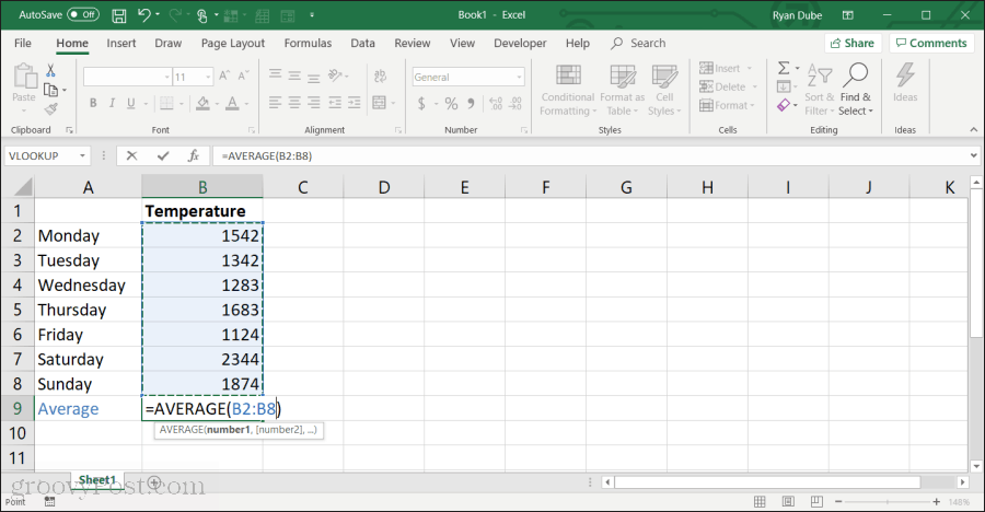 usando la funzione media in Excel
