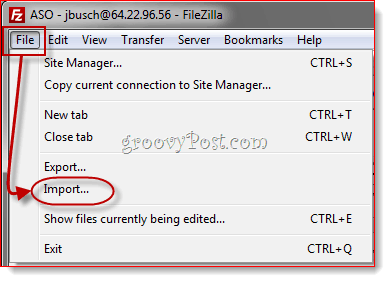 Importazione di voci FileZilla Site Manager