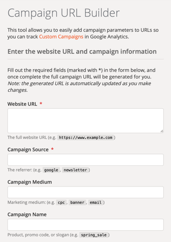 Configurazione di Google Campaign URL Builder