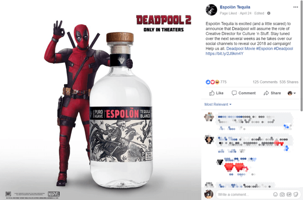 Il ronzio iniziale dall'acquisizione di Deadpool aveva fatto parlare e condividere il marchio Espolòn.