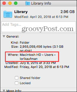 Posizione della cartella della libreria su Mac