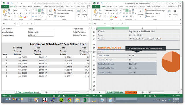 Nuovo! Excel 2013 consente di visualizzare i fogli di calcolo affiancati in finestre separate