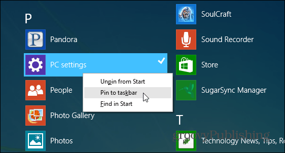 Suggerimento per Windows 8.1: Aggiungi le impostazioni del PC alla barra delle applicazioni