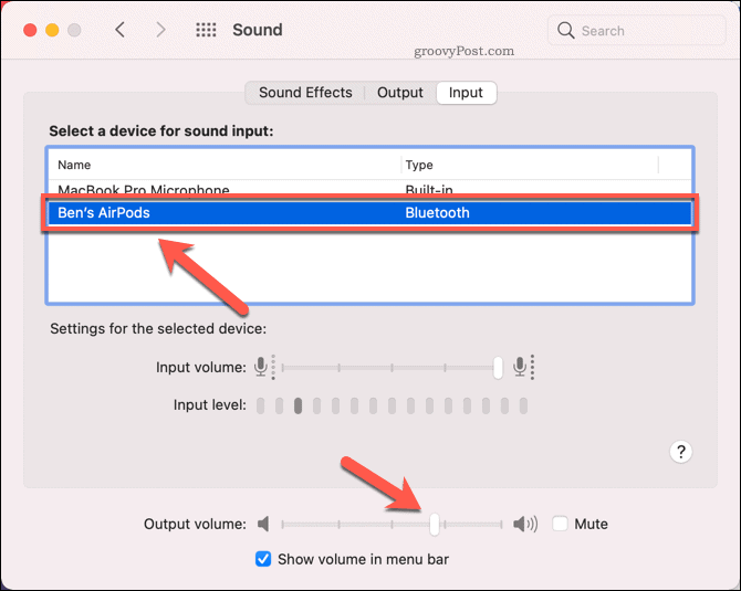 Impostazione di AirPods come dispositivo audio di input su Mac
