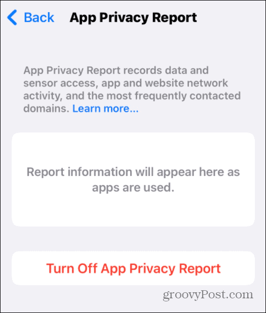 rapporto sulla privacy dell'app in esecuzione