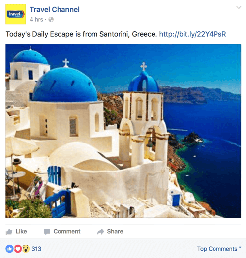 post facebook del canale di viaggio