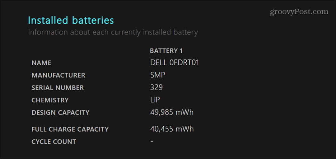 Genera un rapporto sulla batteria 