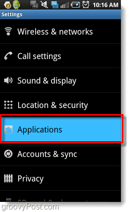 Impostazioni> Applicazioni su Android
