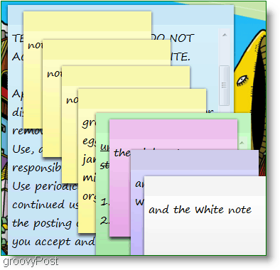 Note adesive di Windows 7: schermata