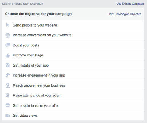 obiettivi degli annunci di Facebook