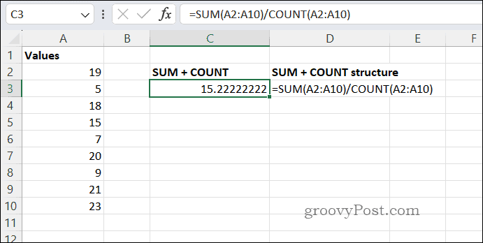 Risultato medio SUMCOUNT in Excel