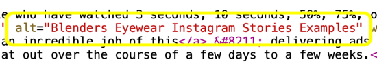 Come aggiungere testo alternativo ai post di Instagram, esempio di testo alternativo nel codice html