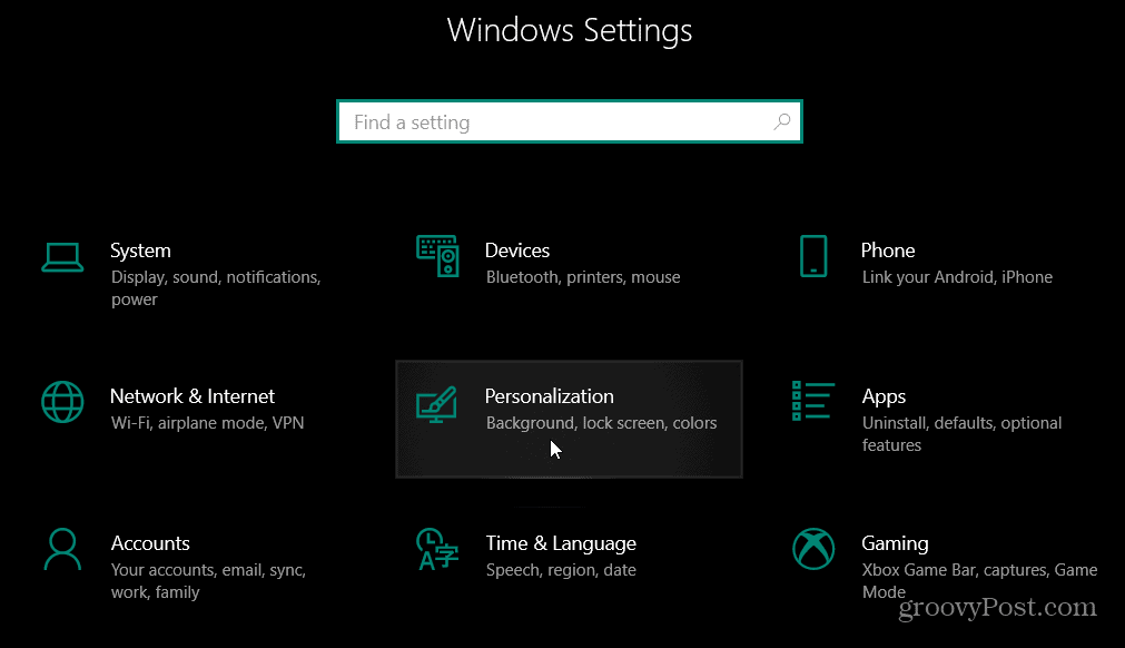Impostazioni di personalizzazione Windows 10