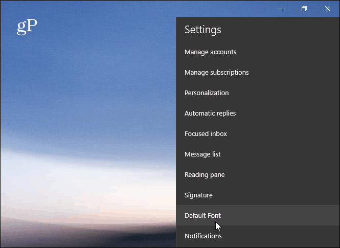Carattere predefinito Windows 10 Mail App