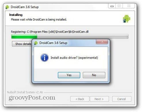 droidcam installa driver audio client per PC