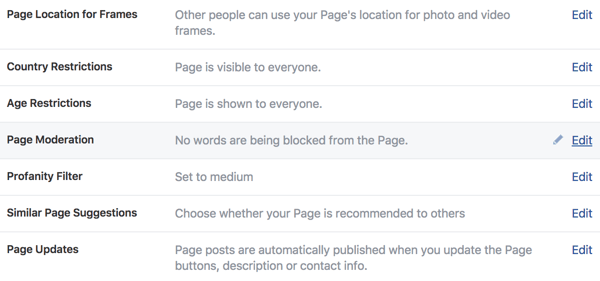 Utilizza l'area Impostazioni generali per gestire il controllo della tua nuova pagina aziendale di Facebook.