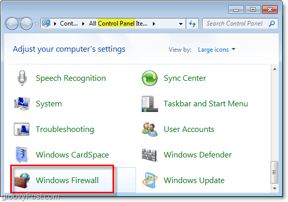 aprire il firewall di Windows in Windows 7 dal pannello di controllo