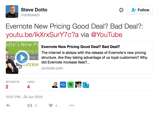 steve dotto twitta con il link di youtube