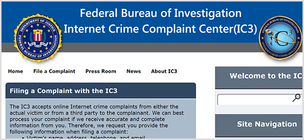 Se qualcuno si spaccia per la tua azienda, segnala l'attività fraudolenta all'FBI Internet Crime Complaint Center.