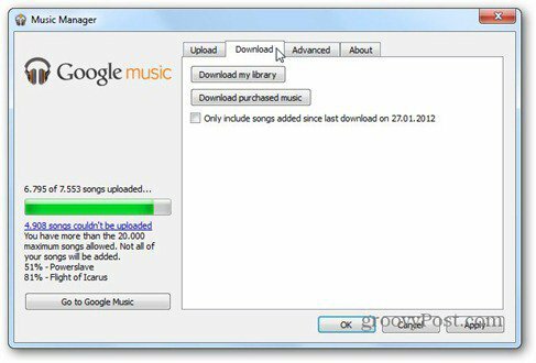 scheda download di google music