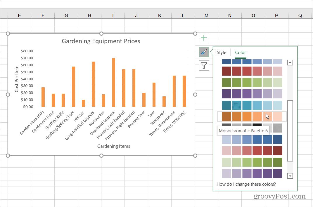 Cambia grafico a barre stile colore Excel