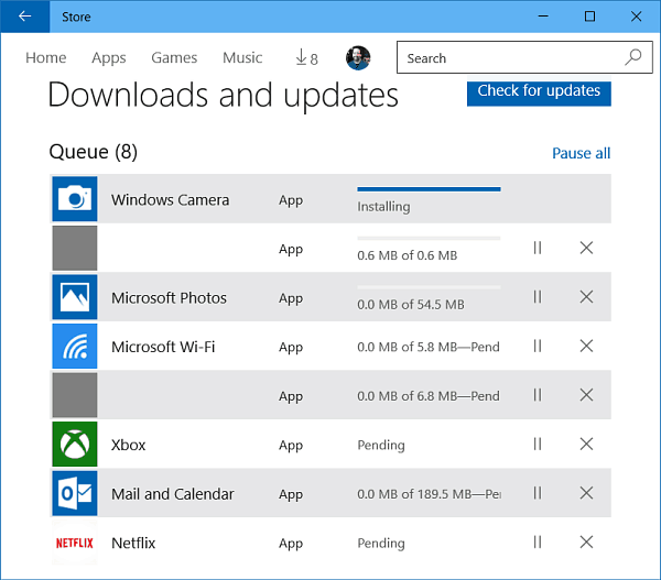 Aggiornamenti dell'app di Windows 10