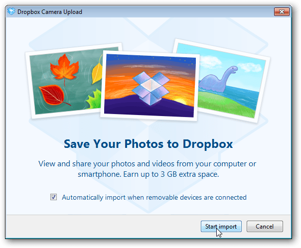 Dropbox offre 3Gigs di spazio libero per l'utilizzo della nuova funzione di sincronizzazione delle foto