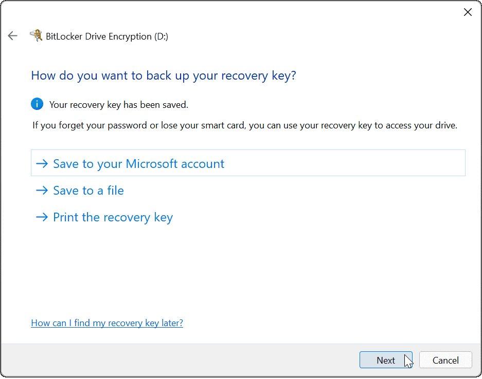 usa BitLocker per passare alla chiave di ripristino di Windows 11